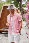 Men's Tropical Button Down Beach Shirt - Pink