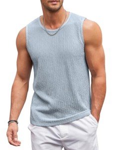 Men's Lightweight Sleeveless Knitted Tank Top - Light Blue