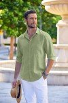 Light Green Casual Linen Button-Down Shirt for Men