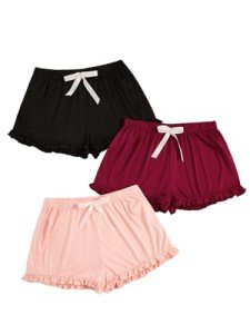 Plus Size Pajama Shorts 3-Pack with Ruffle Hem