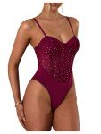 Burgundy Sheer Corset Bodysuit Top for Women