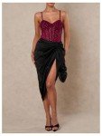 Burgundy Sheer Corset Bodysuit Top for Women