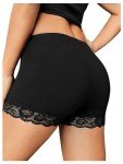 Floral Lace Trim High Waist Biker Shorts - Black