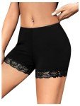Floral Lace Trim High Waist Biker Shorts - Black