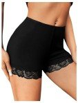 Floral Lace Trim High Waist Biker Shorts - Black