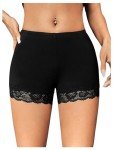 Floral Lace Trim High Waist Biker Shorts - Black