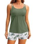 Tempt Me Plus Size Green Leaves Tankini Set