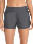 Dark Gray High Waisted Swim Shorts for Women