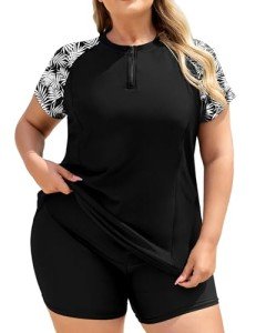 Plus Size Short Sleeve Swim Set with Zip