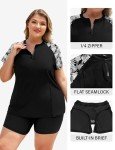 Plus Size Short Sleeve Rash Guard Swimsuit