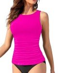 Hot Pink High Neck Tankini Top for Women