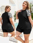 Plus Size Short Sleeve Rash Guard Swimsuit