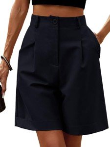 Navy Blue High Waisted Bermuda Shorts with Pockets