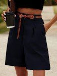 Navy Blue High Waisted Bermuda Shorts with Pockets