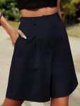 Navy Blue High Waisted Bermuda Shorts with Pockets