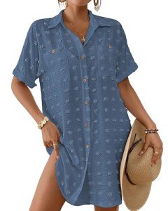 Haze Blue Button Down Swimsuit Cover Up