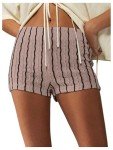 Lilac Striped Crochet Knit Mini Lounge Shorts