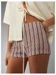 Lilac Striped Crochet Knit Mini Lounge Shorts