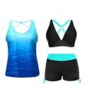 Blue Gradient 3-Piece Tankini Swimsuit Set for Women