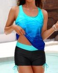 Blue Gradient 3-Piece Tankini Swimsuit Set for Women
