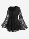 Plus Size Lace Flare Sleeve Gothic Tee