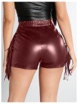 Fringe Trim PU Leather Mini Party Shorts - Wine