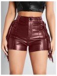 Fringe Trim PU Leather Mini Party Shorts - Wine