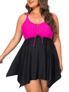 Plus Size Tankini Swimsuit with Shorts - Hot Pink