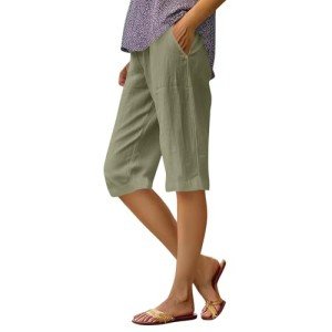 Summer High Waisted Capri Pants with Pockets