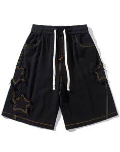 Y2K Star Baggy Denim High Waisted Shorts - Black