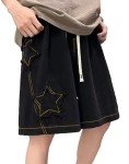 Y2K Star Baggy Denim High Waisted Shorts - Black