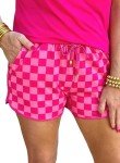Rose Red Plaid Shorts with Pockets for Women