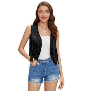 JASGOOD Women's Suede Fringe Vest Jacket