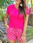 Rose Red Plaid Shorts with Pockets for Women