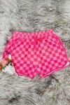 Rose Red Plaid Shorts with Pockets for Women