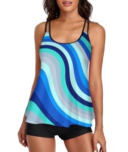Blue Tummy Control Tankini Two-Piece Swimsuit