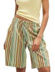 Women’s Green Stripe Knee-Length Bermuda Shorts