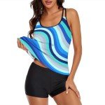 Blue Tummy Control Tankini Two-Piece Swimsuit