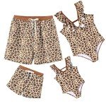 IFFEI Family Matching Swimsuits One Piece Leopard Printed Ruffle Mommy and Me Bathing Suits Men Swim Trunks Women: XL