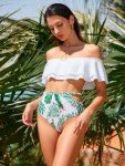 IFFEI Family Matching Swimsuits Tropical Print Two Piece Bikini Sets Mens Swim Trunks Mommy and Me Bathing Suit with Straps Women L Green-White
