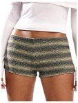 SOLY HUX Women's Striped Micro Shorts Y2k Knit Low Rise Booty Mini Shorts Color Block Strechy Loungewear Green Striped XX-Small