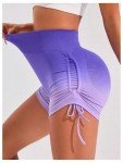 OYOANGLE Women's Ombre High Waisted Butt Scrunch Workout Shorts Drawstring Side Ruched Gym Biker Shorts Purple Large
