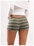 SOLY HUX Women's Striped Micro Shorts Y2k Knit Low Rise Booty Mini Shorts Color Block Strechy Loungewear Green Striped XX-Small