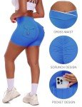 SEASUM Women Pocket Shorts Scrunch Butt Workout Cargo V Waist Yoga Booty Lifting Gym Biker Bottom 4.5" Azure Blue L
