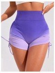 OYOANGLE Women's Ombre High Waisted Butt Scrunch Workout Shorts Drawstring Side Ruched Gym Biker Shorts Purple Large