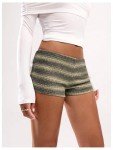 SOLY HUX Women's Striped Micro Shorts Y2k Knit Low Rise Booty Mini Shorts Color Block Strechy Loungewear Green Striped XX-Small