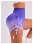OYOANGLE Women's Ombre High Waisted Butt Scrunch Workout Shorts Drawstring Side Ruched Gym Biker Shorts Purple Large