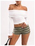 SOLY HUX Women's Striped Micro Shorts Y2k Knit Low Rise Booty Mini Shorts Color Block Strechy Loungewear Green Striped XX-Small