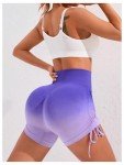 OYOANGLE Women's Ombre High Waisted Butt Scrunch Workout Shorts Drawstring Side Ruched Gym Biker Shorts Purple Large