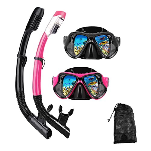 Adults Snorkel Set with Dry Snorkel - Black/Pink